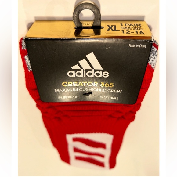 Adidas Creator 365 Basketball Crew Socks 1 Pair Men 12-16 Red w/ White Logo NEW - Picture 11 of 11